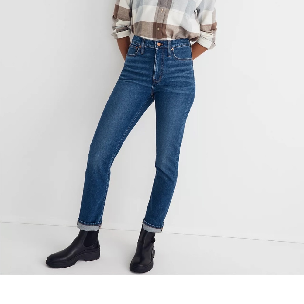 Madewell High-Rise Straight Jeans in Mid Wash Blue